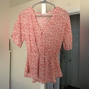 Light Pink Floral Short Sleeve Blouse
